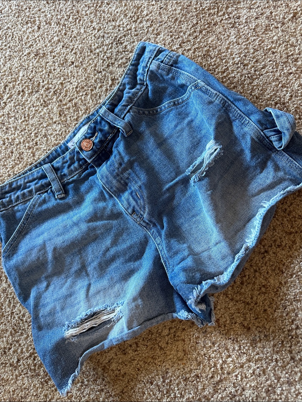 Classic Blue Denim Women's Distressed Carpenter Shorts